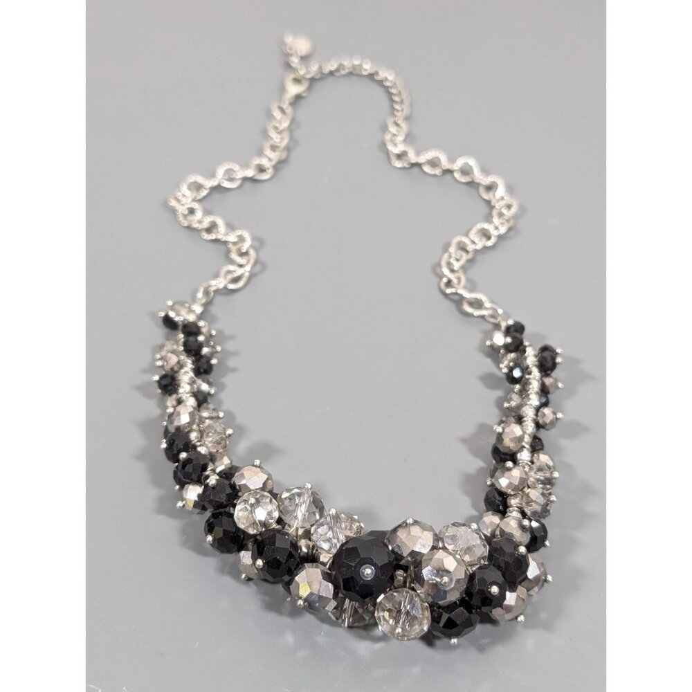 Simply Vera Wang Black Gray Faceted Glass Bead‎ Cluster Statement Neckalce Goth